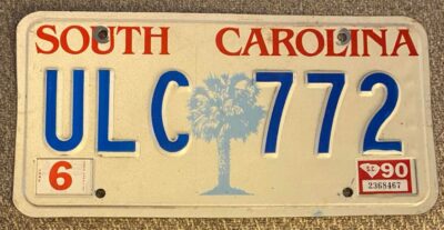 South Carolina 1990 License Plate # ULC 772