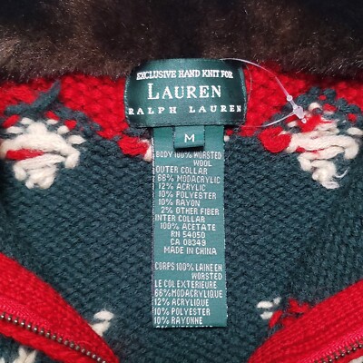Vtg 90s Ralph Lauren Sweater Cardigan Hand Knit Green Holiday