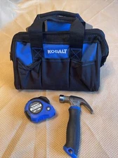 New 2 Piece Kobalt Tool Set And Carry Bag, Hammer, Measuring Tape For DIY  Kids
