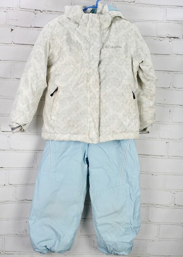 Columbia Winter Coat Hooded Full Zip + Snow Pants Set Youth Girls 4/5 White Blue - Picture 2 of 8