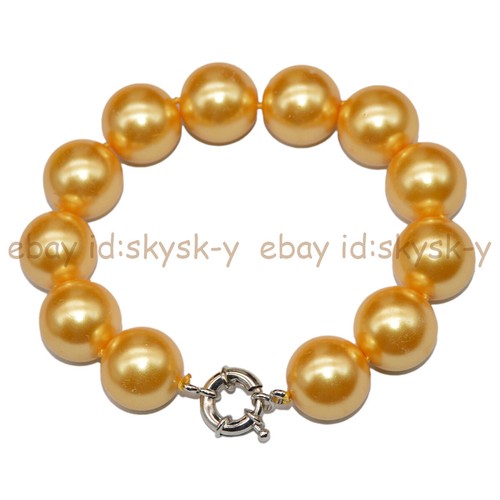 16mm Golden Yellow Shell Pearl Imitation Pearl Round Beads Necklace Bracelet Set - Picture 9 of 11