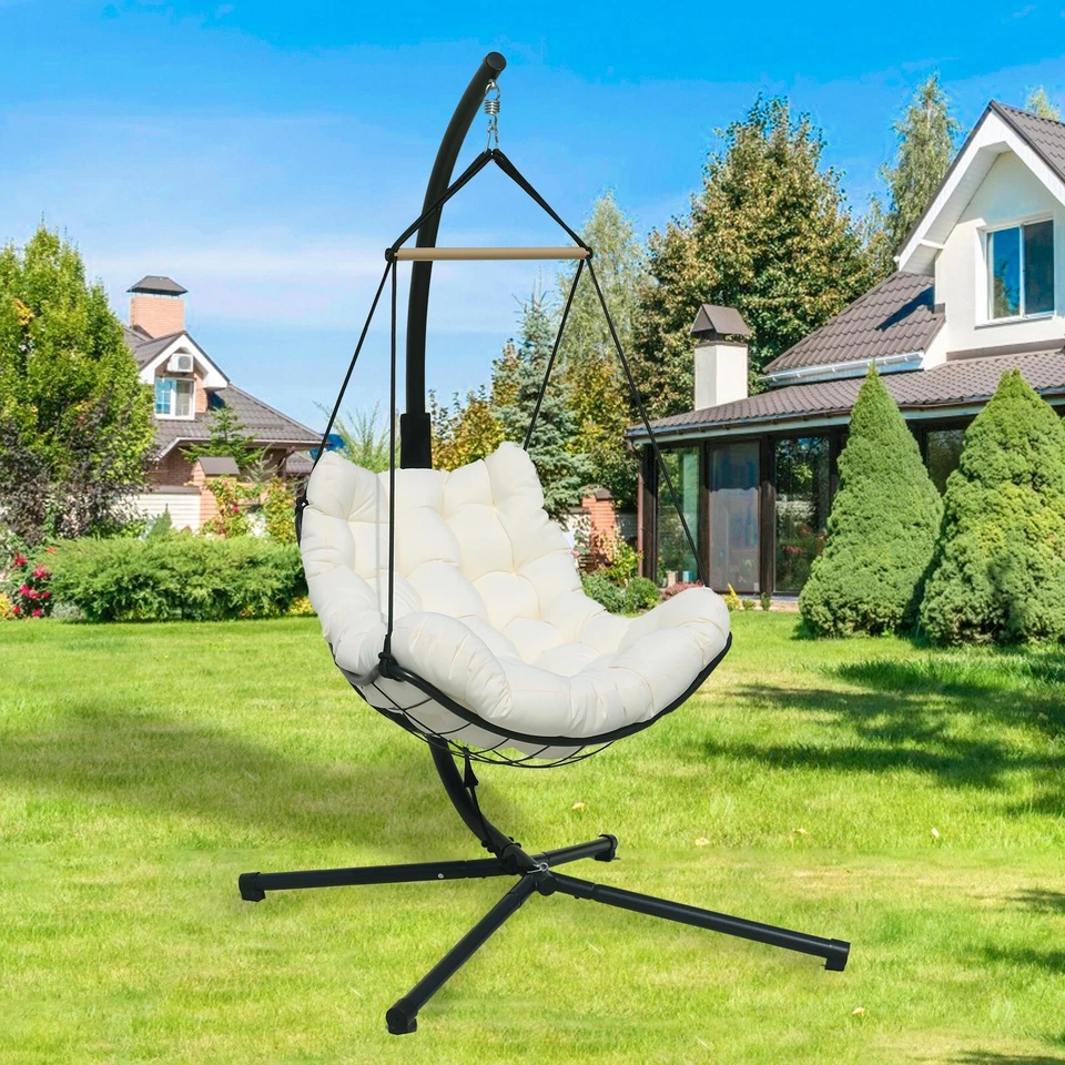 Huevo Hamaca Cesta Silla Colgante Columpio Cojín Resistente a los UV con Soporte Foto 3 de 4