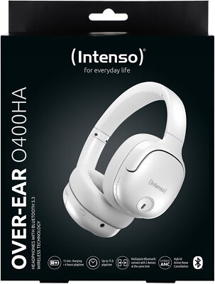 Intenso True Wireless Kopfhörer Bluetooth OVER-EAR O400HA Hybrid ANC Akku weiß
