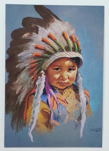 Postcard Canadian Indian Child Dorothy Oxborough Native Tribal Feather Headdress - Picture 1 of 6