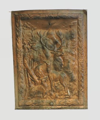 Antique Tin Ornate Fireplace Cover Door Deer Buck In Woods Setting