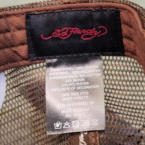 Ed Hardy Trucker Hat Embroidered Eagle Brave Hearts Stay True Snapback Cap Brown - Bild 7 von 12
