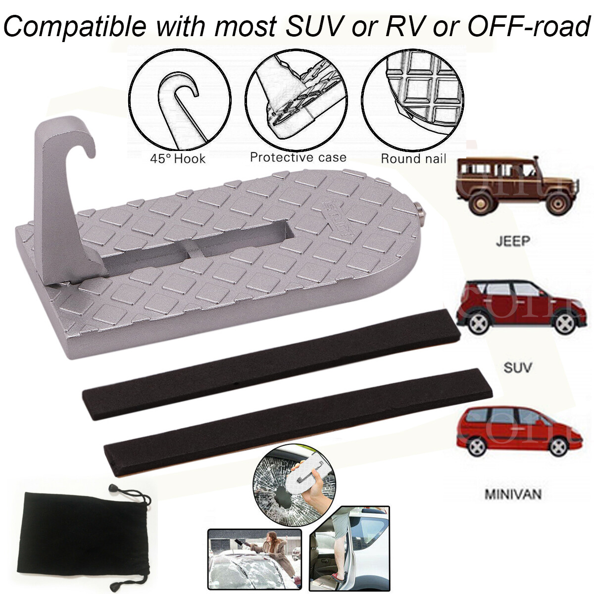 Multifunction Car Doorstep Door Latch Hook Folding Step Mini Foot Pedal