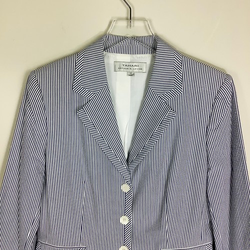 Tahari Women Blazer Size 10 Elenann Seersucker Career Blazer Jacket Blue White - Picture 8 of 14