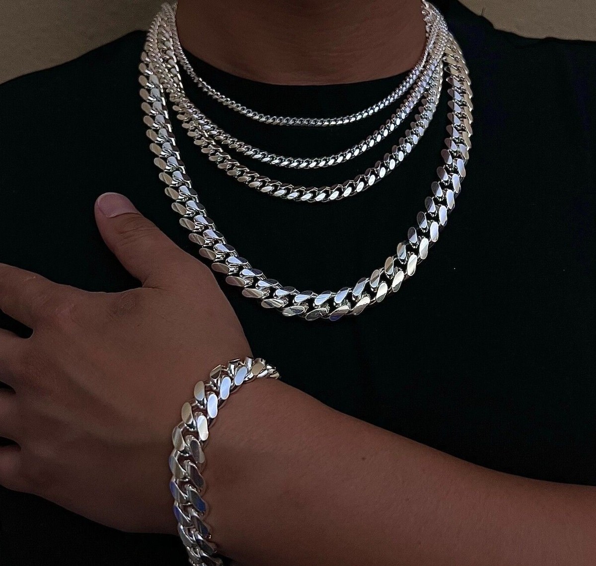 925 Sterling Silver Miami Cuban Link Chain Necklace Bracelet 2mm