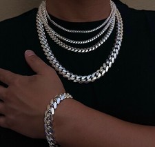 925 Sterling Silver Miami Cuban Link Chain Necklace Bracelet 2mm 19mm All Sizes
