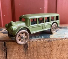 Antique 1920s Cast Iron A.C. Williams Arcade Green FAGEOL BUS Toy W/ Disc Wheels