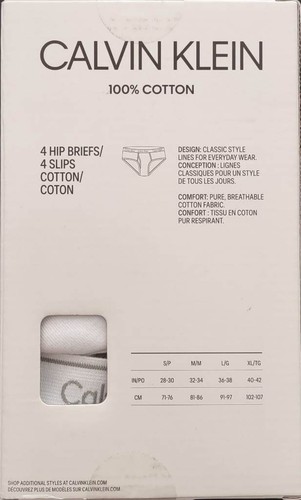 Calvin Klein Men's Briefs Hip 4-Pack Classic Fly 100% Cotton White XL - Picture 5 of 6