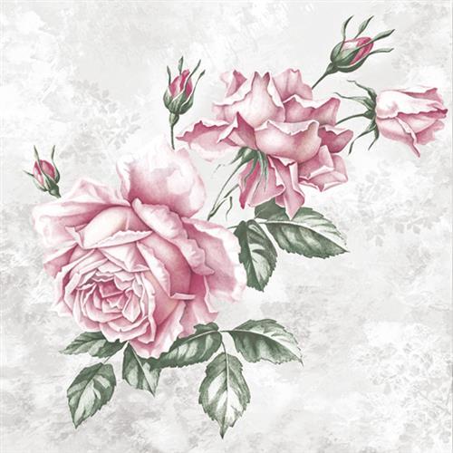 20 Servietten Rosen Blumen rosa Vintage Decoupage weiß grau Motiv Roses 33x33cm