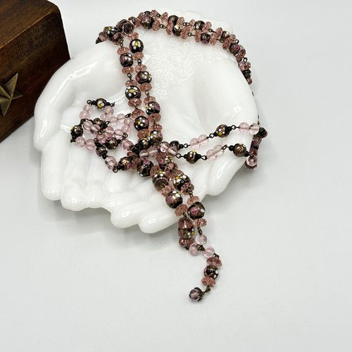 Murano Venetian Glass Bead Necklace Wedding Cake Aventurine Gold Black Daisy - Picture 5 of 7