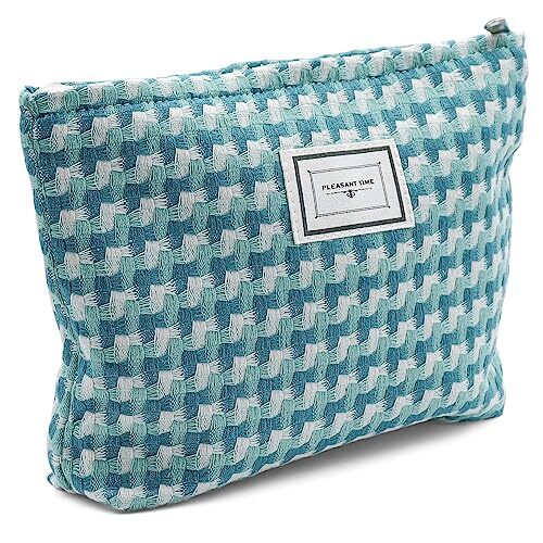 Large Capacity Green Checkered Makeup Bag Aesthetic Cosmetic Organizer-image