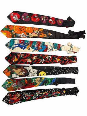 Lot Of 7 Vintage Looney Toons Neck Ties, 90 s taz, bugs, holiday etc.