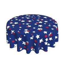 AEIOAE 4th of July Tablecloth 70x70 Inch Round Patriotic Blue Red Stars