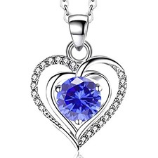 Heart Birthstone Pendant Necklace 925 Silver Zirconia Jewelry Gift for Her - Image 2