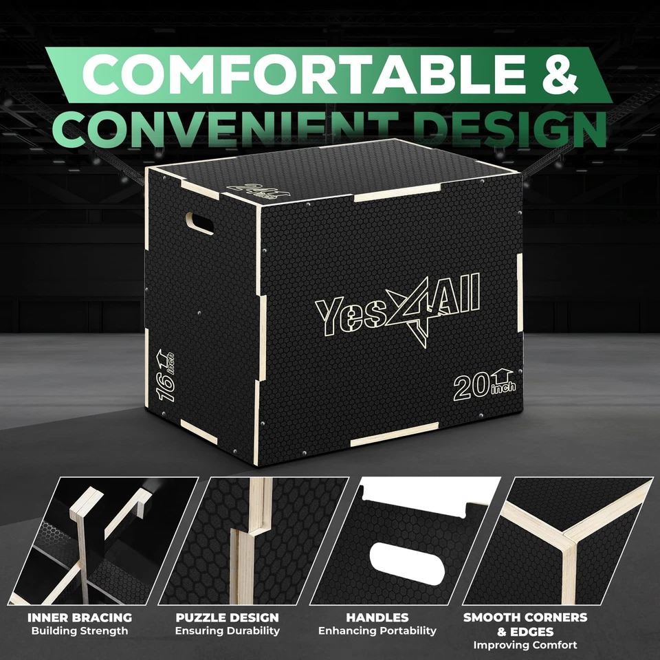 Yes4All 3 em 1 caixa de madeira antiderrapante, caixa pliométrica para academia em casa e ao ar livre - Imagem 3 de 4