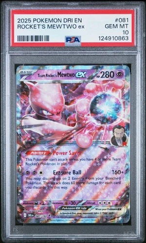 2025 POKEMON DRI EN-DESTINED RIVALS #081 TEAM ROCKET'S MEWTWO EX PSA 10
