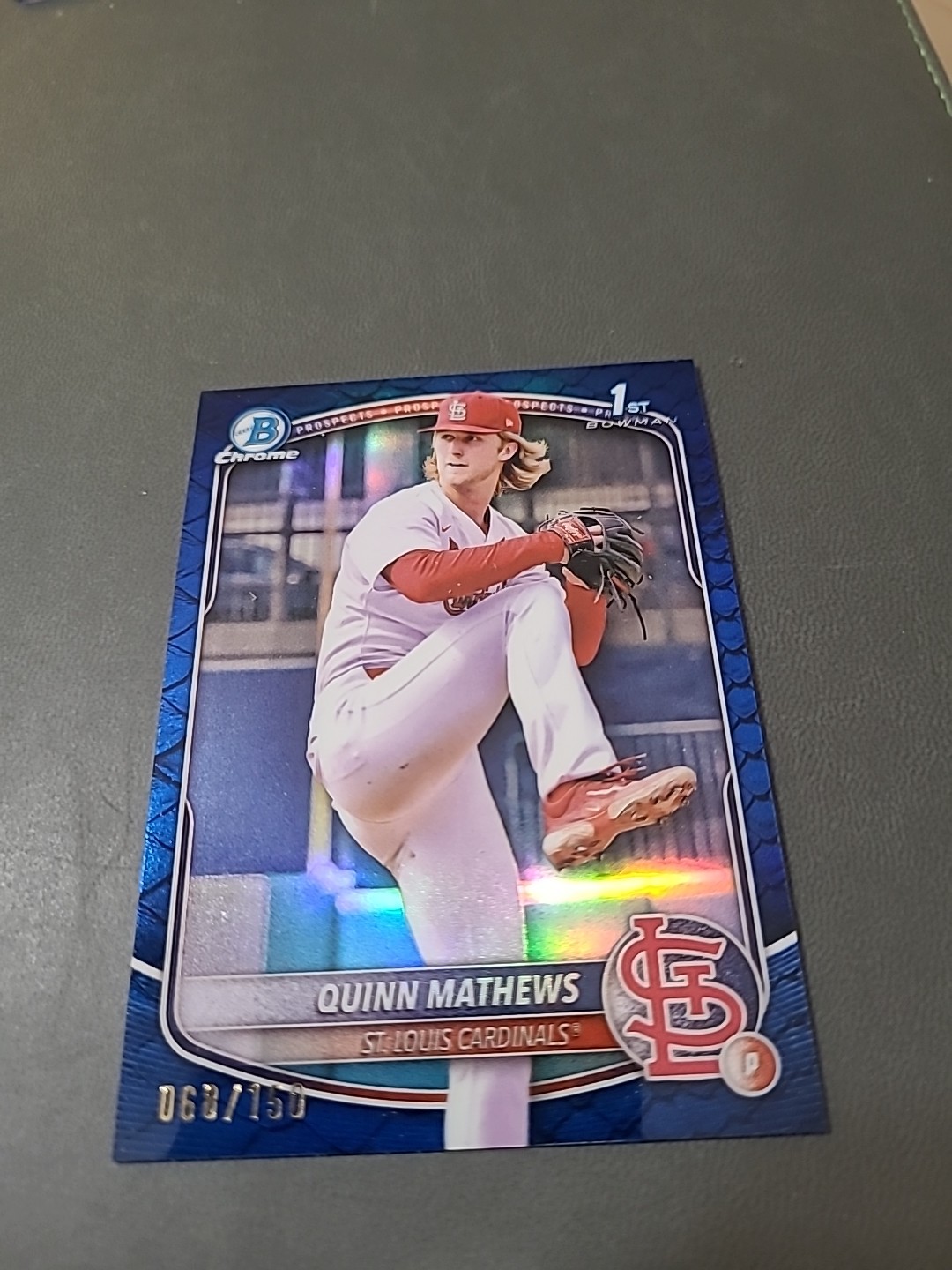 2025 Bowman Quinn Mathews 1st Chrome Blue Reptilian 68/150 Cardinals BCP-25