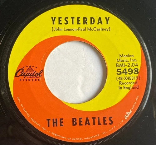 The Beatles Yesterday Capitol Subsidiary Swirl 1968 45 + sleeve EX!