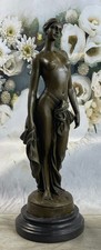 Signed Brutt Semi Nude Roman Girl W/ Toga Dress Bronze Sculpture Statue Sale Art