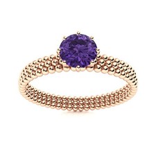 925 Silver Round Amethyst Gemstone Solitaire February Birth Ring Jewelry