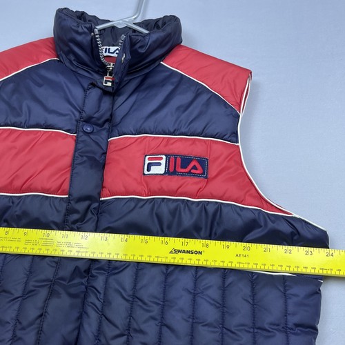 Vintage FILA Puffer Vest Men’s Large Colorblock Quilted 90s nylon Blue Red Zip - Picture 6 of 7