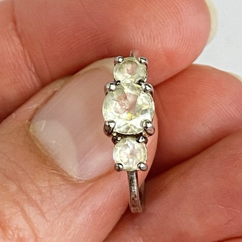 Vintage Sterling Silver Three Stone Ring White Sapphire Size 8.25 - Picture 5 of 10