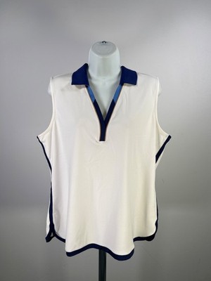 EP Pro Women's White/Blue Tour Tech Sleeveless Polo Golf Shirt - XL