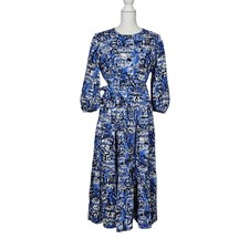 Kate Spade Scenic Stroll Lawn Dress Midi Spring 3/4 Sleeve Tie Puff Womens L