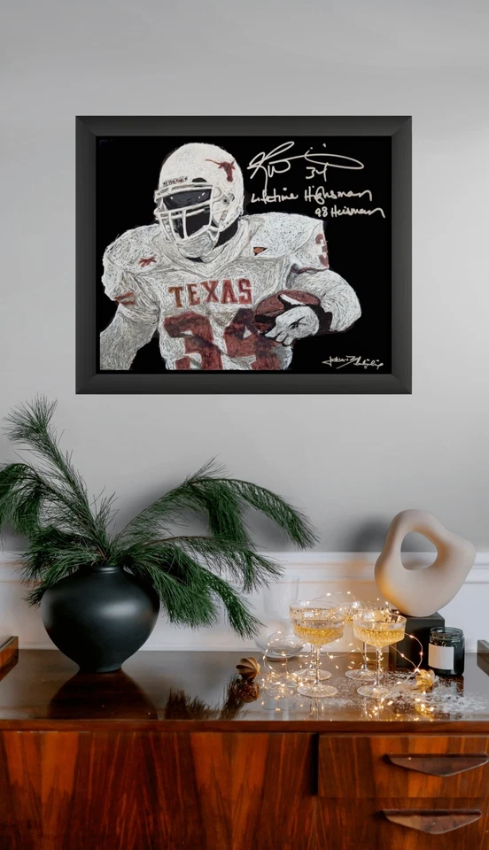 Pintura al óleo original 16x20 firmada por Ricky Williams 2x inscripción JSA 1/1 Foto 4 de 4