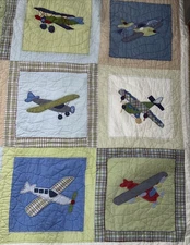 Pottery Barn Quilt Sz Full / Queen Airplane Comforter Bedspread Kids NICE!
