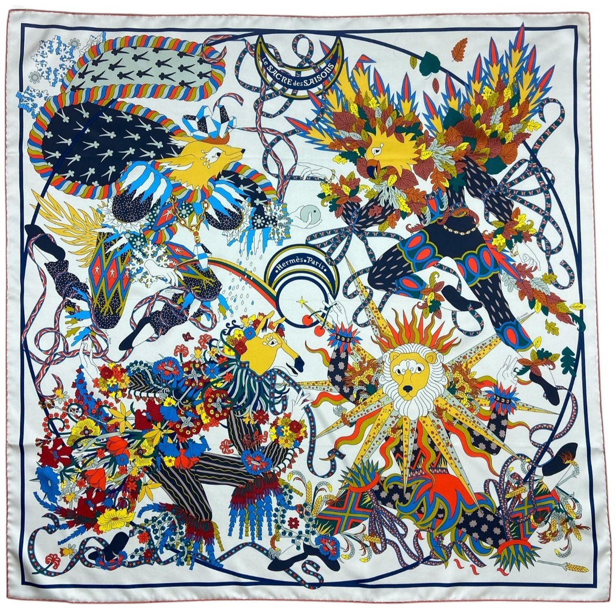Hermes RARE NWT Craie/ Juane Soleil Le Sacre Des Saisons 90cm Silk