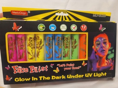 12pcs Neon Face Paint Crayons Glow In The Dark UV Light Halloween Rave Makeup