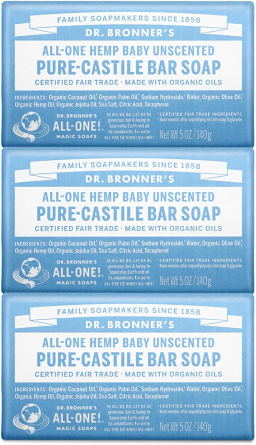 Savon solide bébé Dr Bronners lot de 3 pour apaiser la peau sensible des nourrissons sans parfum