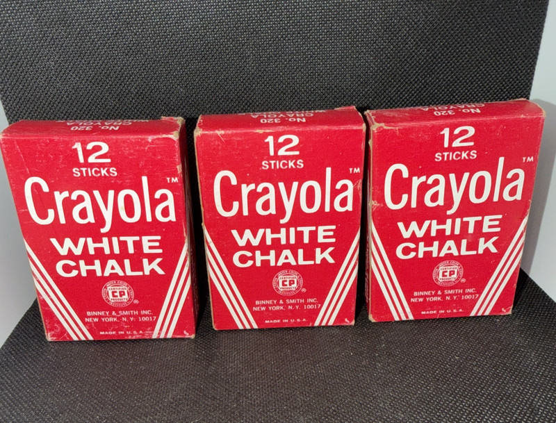 Vintage (3) Crayola White Chalk Binney & Smith No. 320 Red Box 12 Sticks Unused