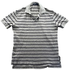 Polo Ralph Lauren Mens Striped Polo Shirt M Gray Navy Short Sleeve Cotton Casual