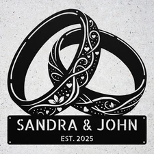 Custom Floral Rings Metal Sign Personalized Wedding Gift for Couples Anniversary
