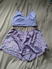 Victorias Secret Purple Floral Pajama Set Sleeveless Size M
