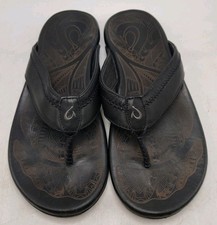 OluKai Hiapo Men s Flip Flops Sandals Lava Rock Black Size 11M US