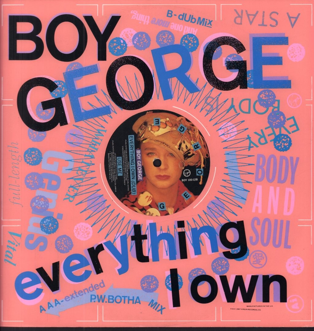 Boy George Everything I Own 12"" vinyl UK Virgin 1987 in die cut sleeve BOY10012