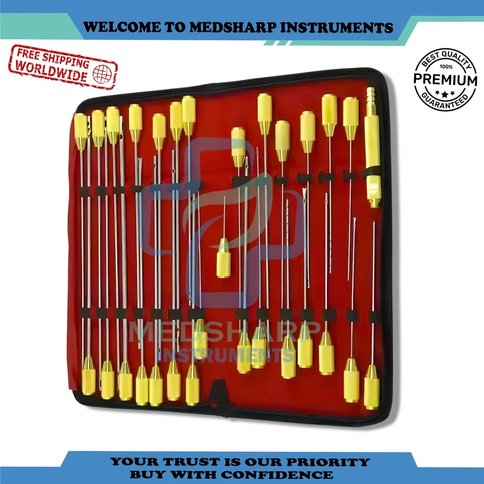 Juego de 10 cánulas de mango fijo de liposucción lipo cirugía estética plástica Foto 2 de 3