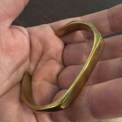 Handmade Brass Cuff Bracelet Minimalist Open Bangle Artisan Forged Style