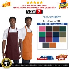 2 Pack Of Port Authority A500 Unisex Cotton Twill Full-Length Apron With Pockets