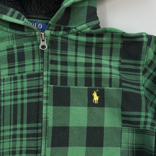 Polo Ralph Lauren Hoodie Boys Medium Green Plaid Full Zip Sherpa Lined Hood - Picture 4 of 17