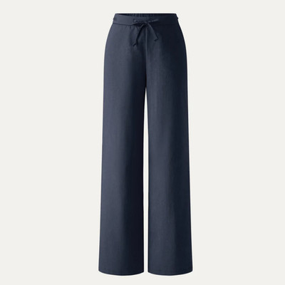 OGL Linen Drawstring Wide Leg Pant with Pockets   Navy