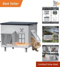 Heated Cat House Outdoor Waterproof Insulated Shelter for Feral Cats 17.7x17x...