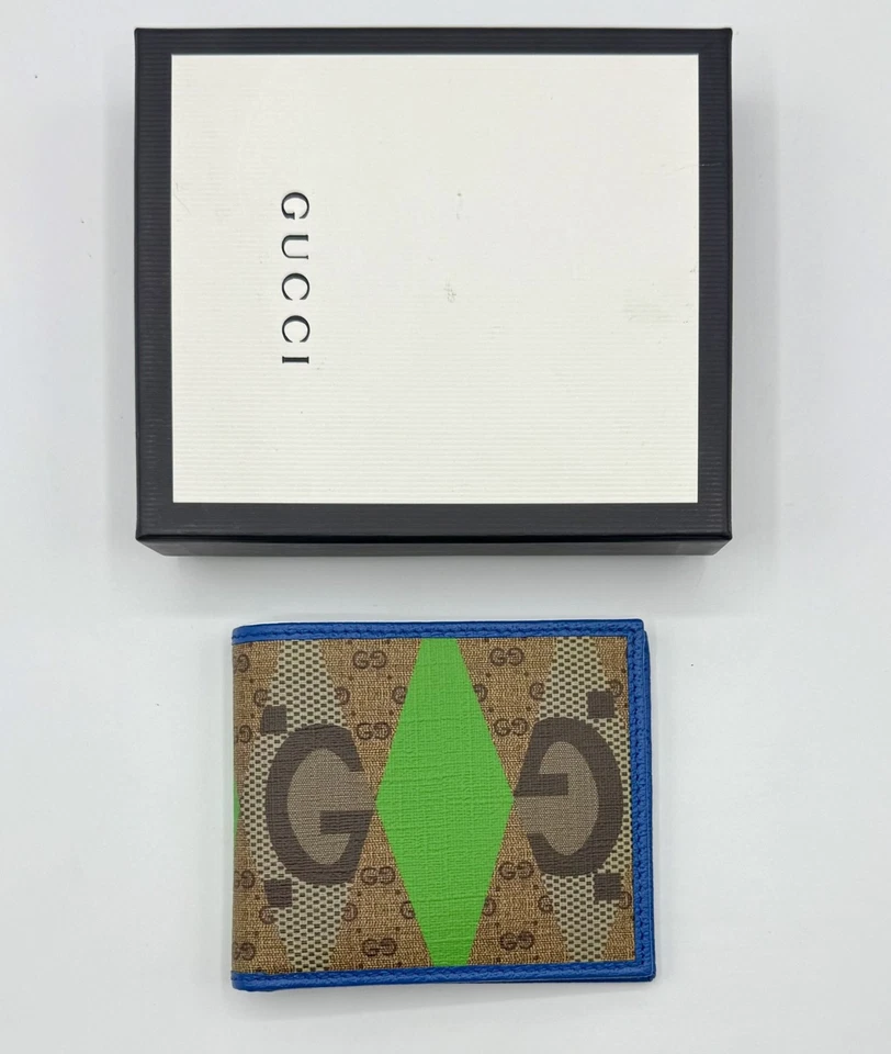 Nueva Cartera Gucci Para Hombre Marrón Azul Supreme GG Plegable 671652 9798
